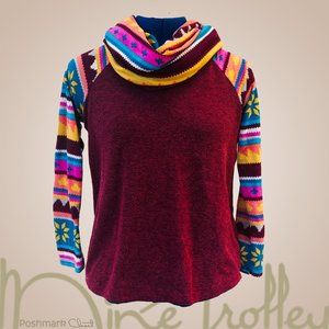 MT Pomelo Red Pattern Cowl Crop Raglan Long Sleeve Shirt